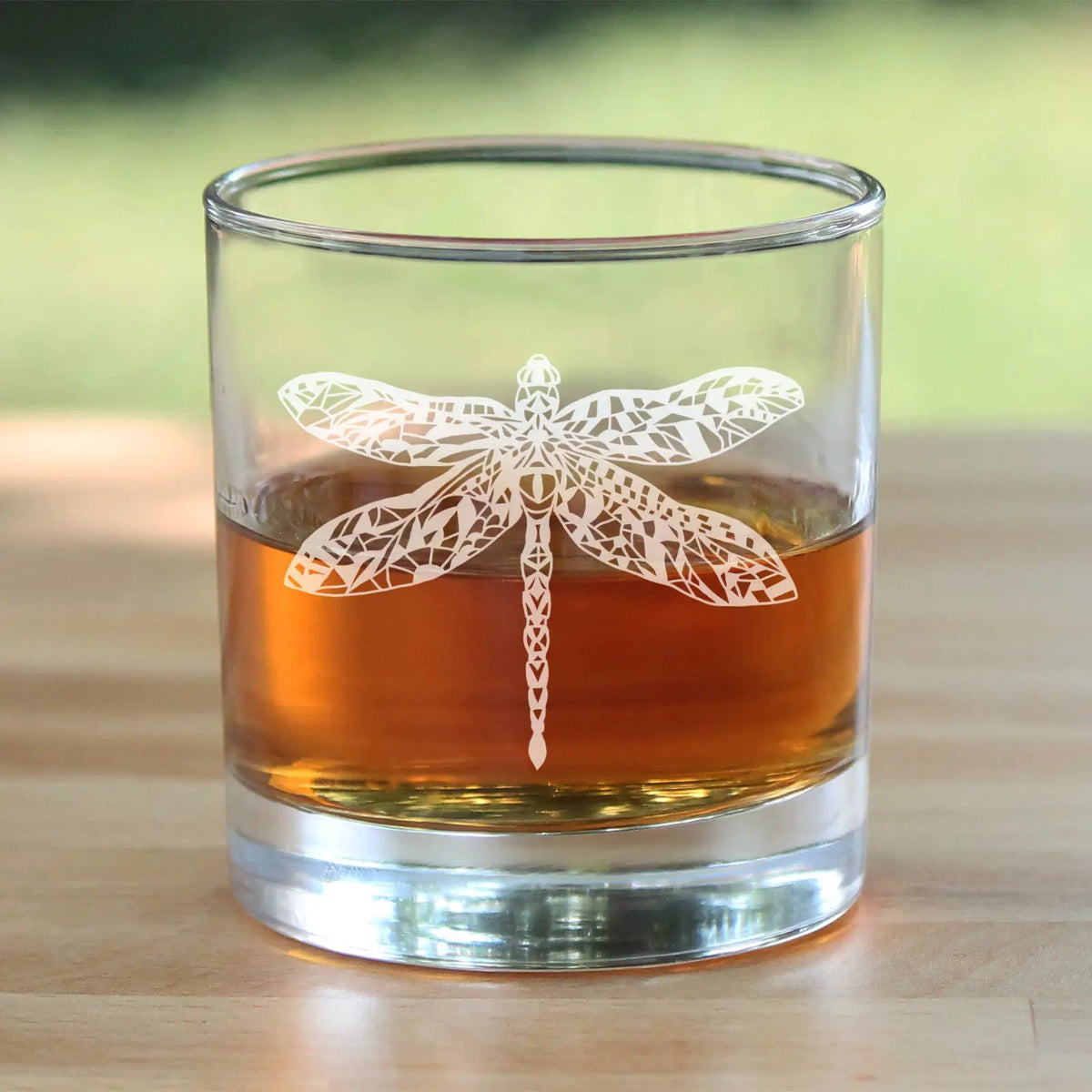 Dragonfly Whiskey Rocks Glass | Hand Etched | Clear Glass | 10 Ounce