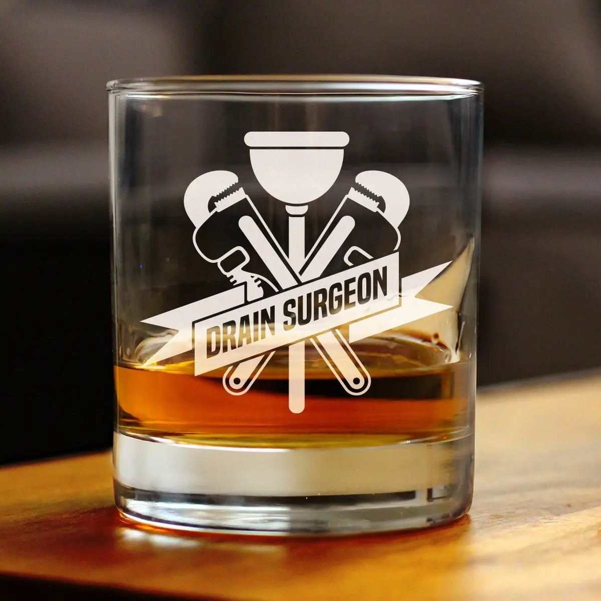 Rocks Glass | Hand Etched Design | Drain Surgeon Motif | 10 Oz