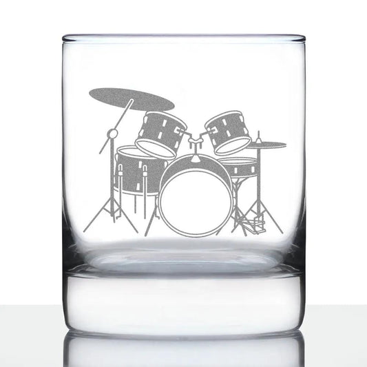 Etched Rocks Glass | 10.25 oz Whiskey Glass | Dishwasher Safe | Drums