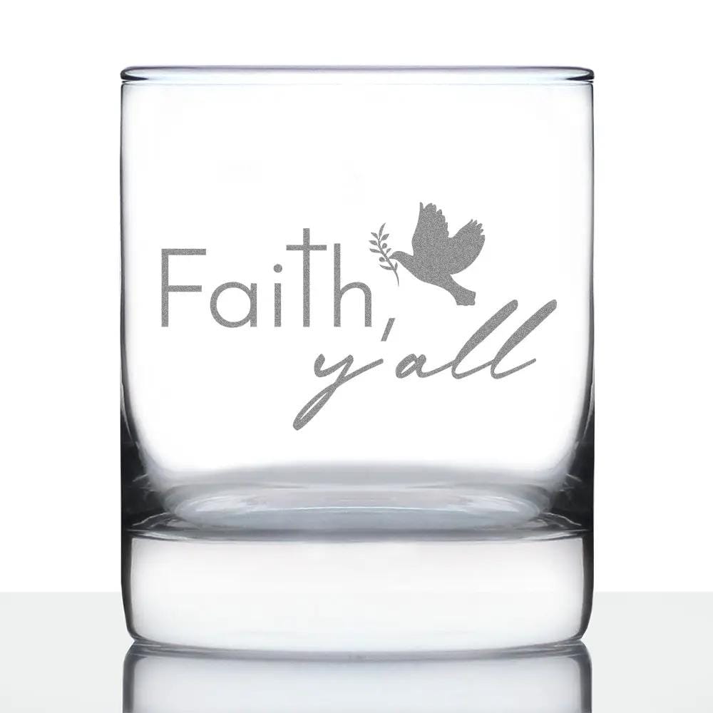 Etched Rocks Glass | 10.25 oz Whiskey Glass | Dishwasher Safe | Faith Y'all Engraved