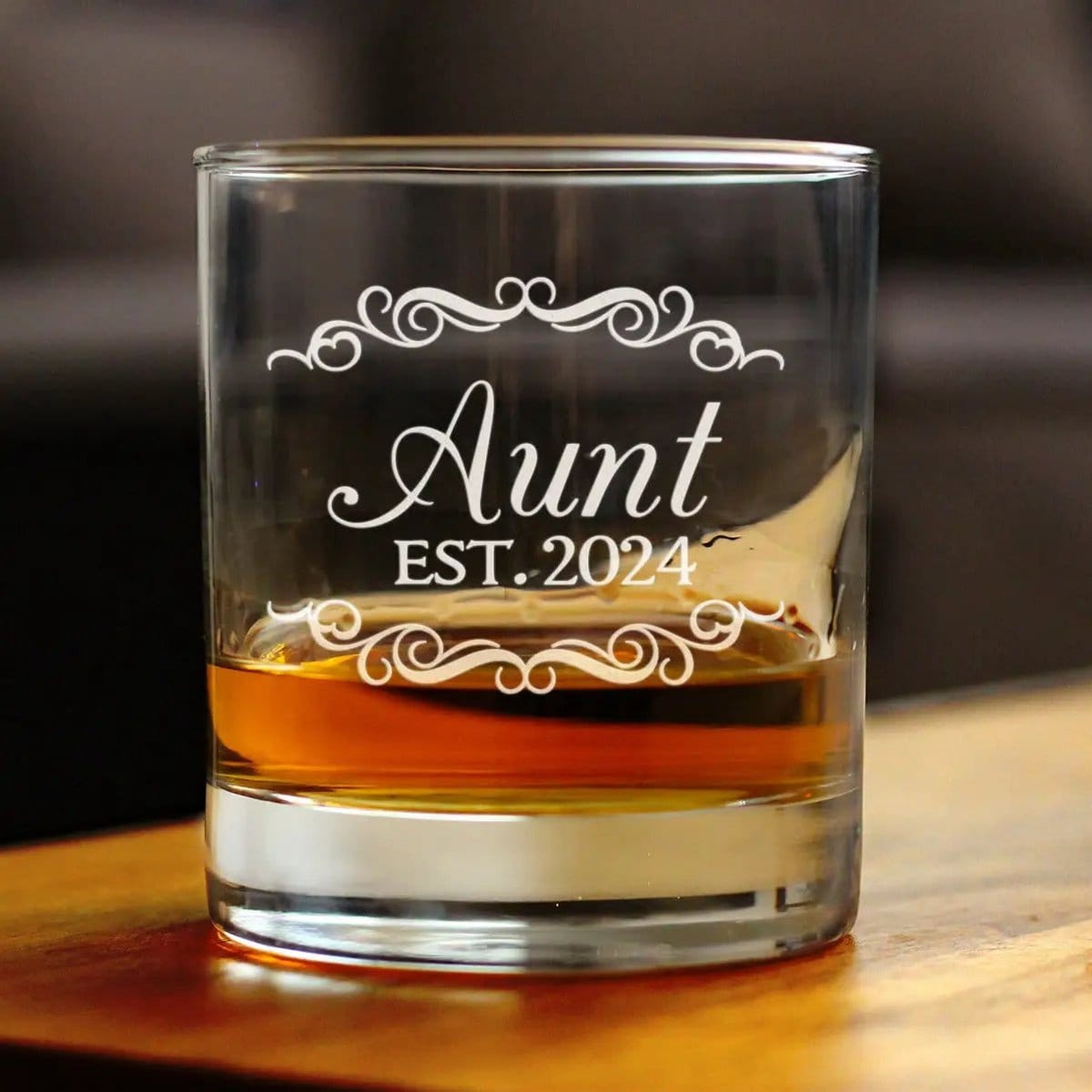 Etched Rocks Glass | 10.25 oz Whiskey Glass | Dishwasher Safe | Aunt Est 2024 - New Aunties (Style 2)