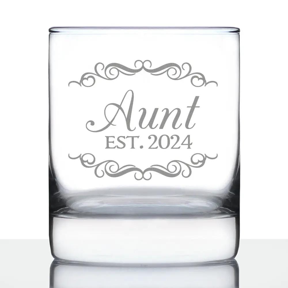 Etched Rocks Glass | 10.25 oz Whiskey Glass | Dishwasher Safe | Aunt Est 2024 - New Aunties (Style 2)