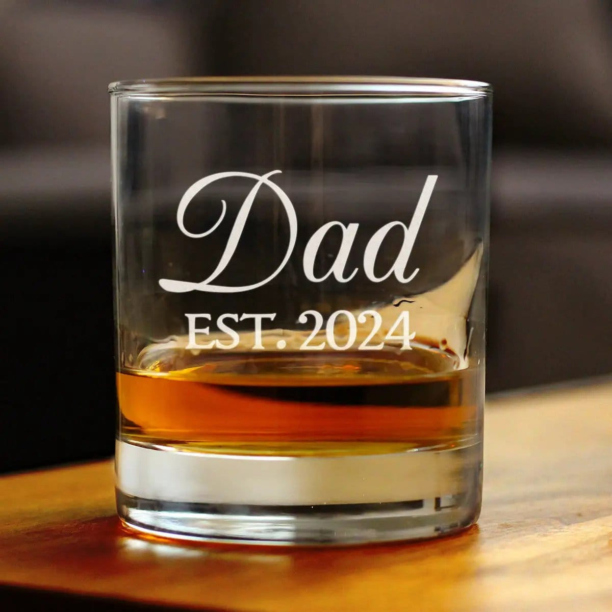 Etched Rocks Glass | 10.25 oz Whiskey Glass | Dishwasher Safe | Dad Est 2024 - New Father
