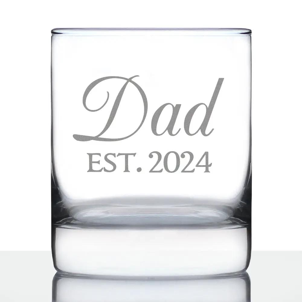 Etched Rocks Glass | 10.25 oz Whiskey Glass | Dishwasher Safe | Dad Est 2024 - New Father