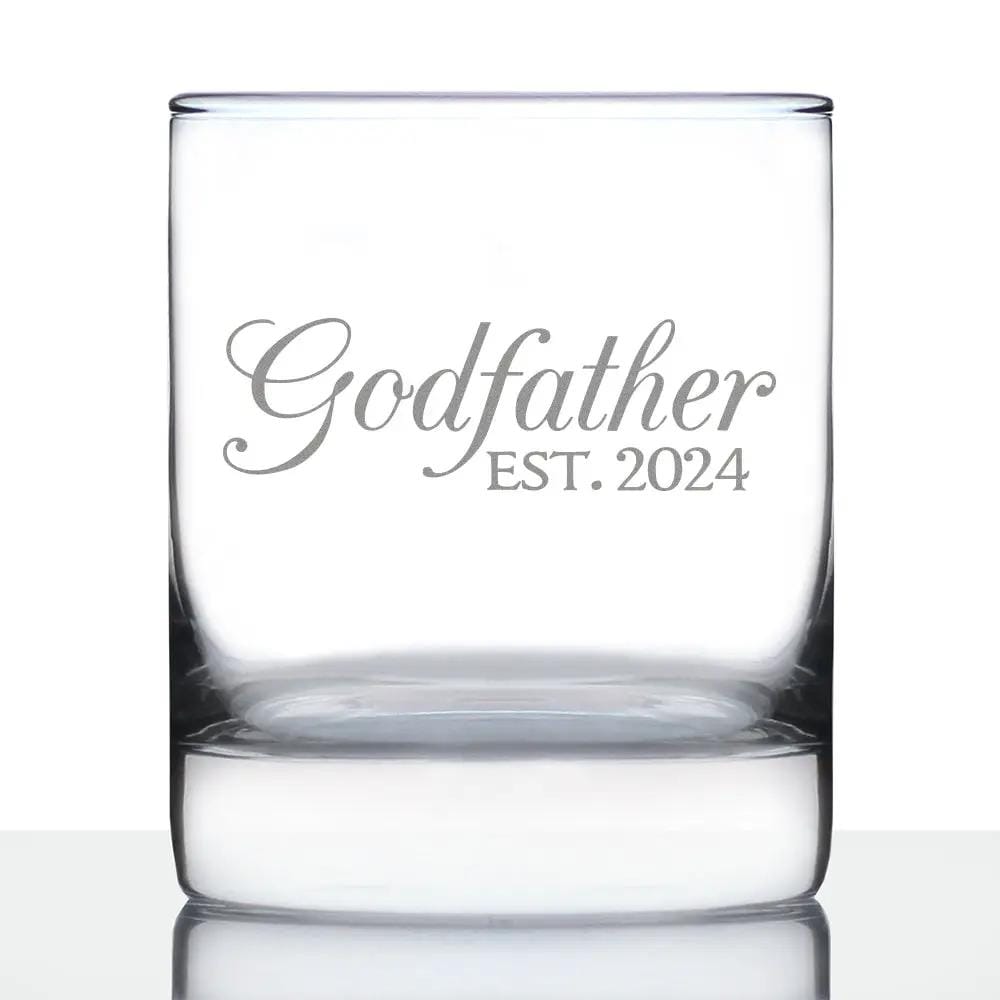 Etched Rocks Glass | 10.25 oz Whiskey Glass | Dishwasher Safe | Godfather Est 2024 - New Godfather