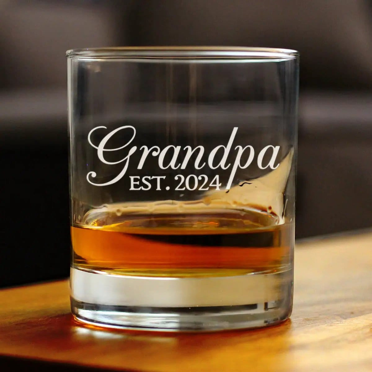 Etched Rocks Glass | 10.25 oz Whiskey Glass | Dishwasher Safe | Grandpa Est 2024 - New Grandfather (Style 2)