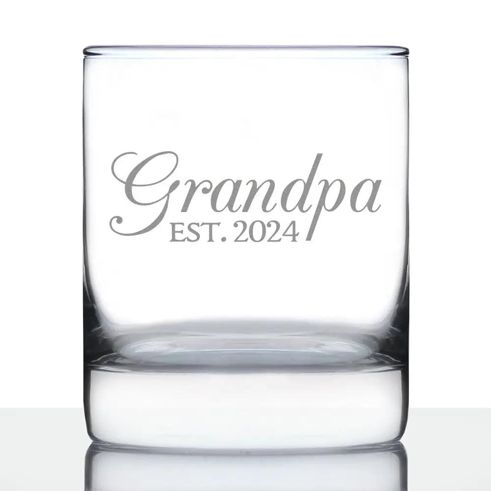 Etched Rocks Glass | 10.25 oz Whiskey Glass | Dishwasher Safe | Grandpa Est 2024 - New Grandfather (Style 2)