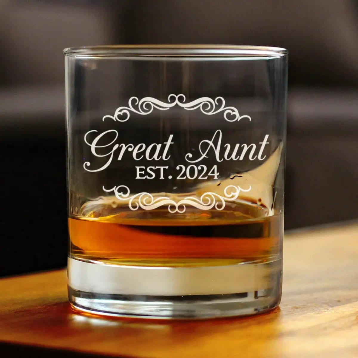 Etched Rocks Glass | 10.25 oz Whiskey Glass | Dishwasher Safe | Great Aunt Est 2024 - New Great Aunts