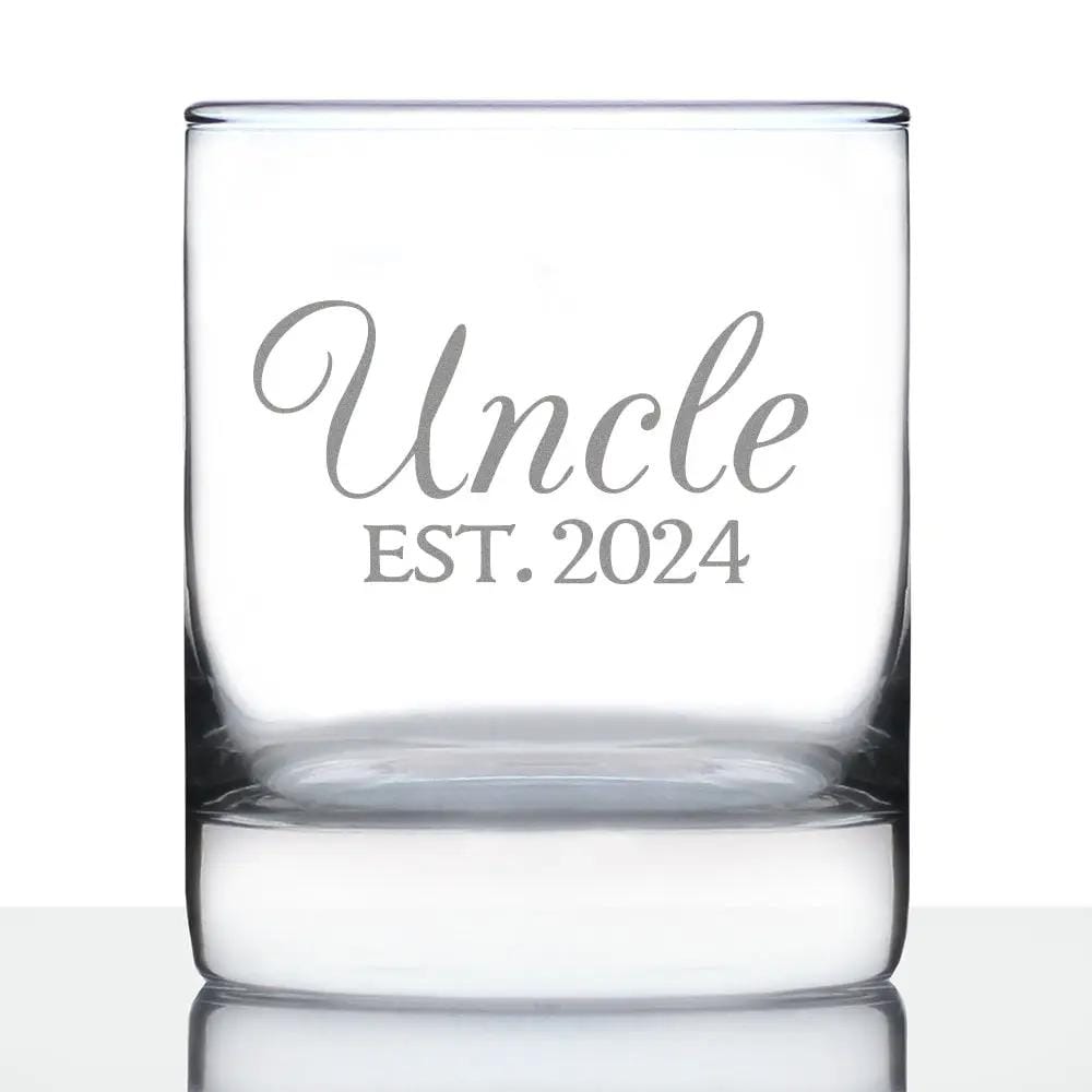 Etched Rocks Glass | 10.25 oz Whiskey Glass | Dishwasher Safe | Uncle Est 2024 (Style 2)
