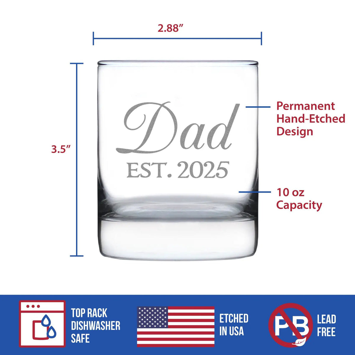 Whiskey Rocks Glass | Hand Etched | 10 Oz | Dad Design