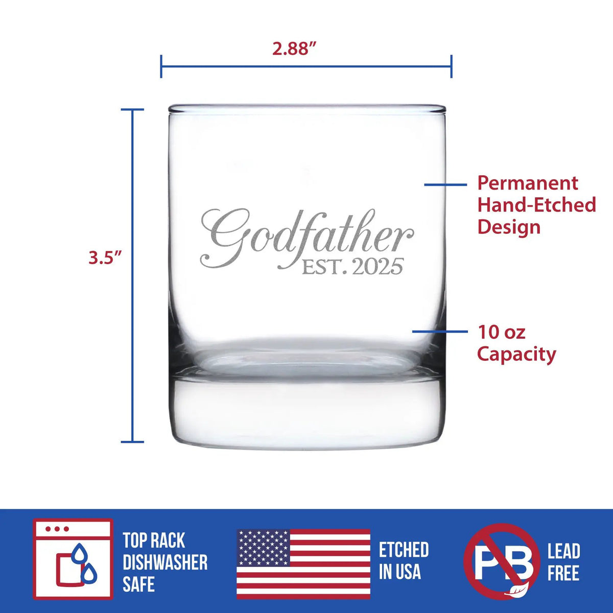 Rocks Glass | Godfather Est 2025 Etched Design | 10 Oz