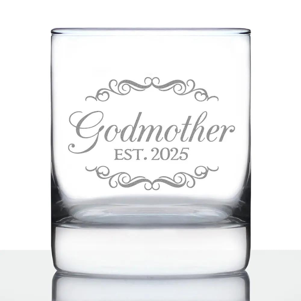 Whiskey Rocks Glass | Godmother Est 2025 Etched | 10 Oz