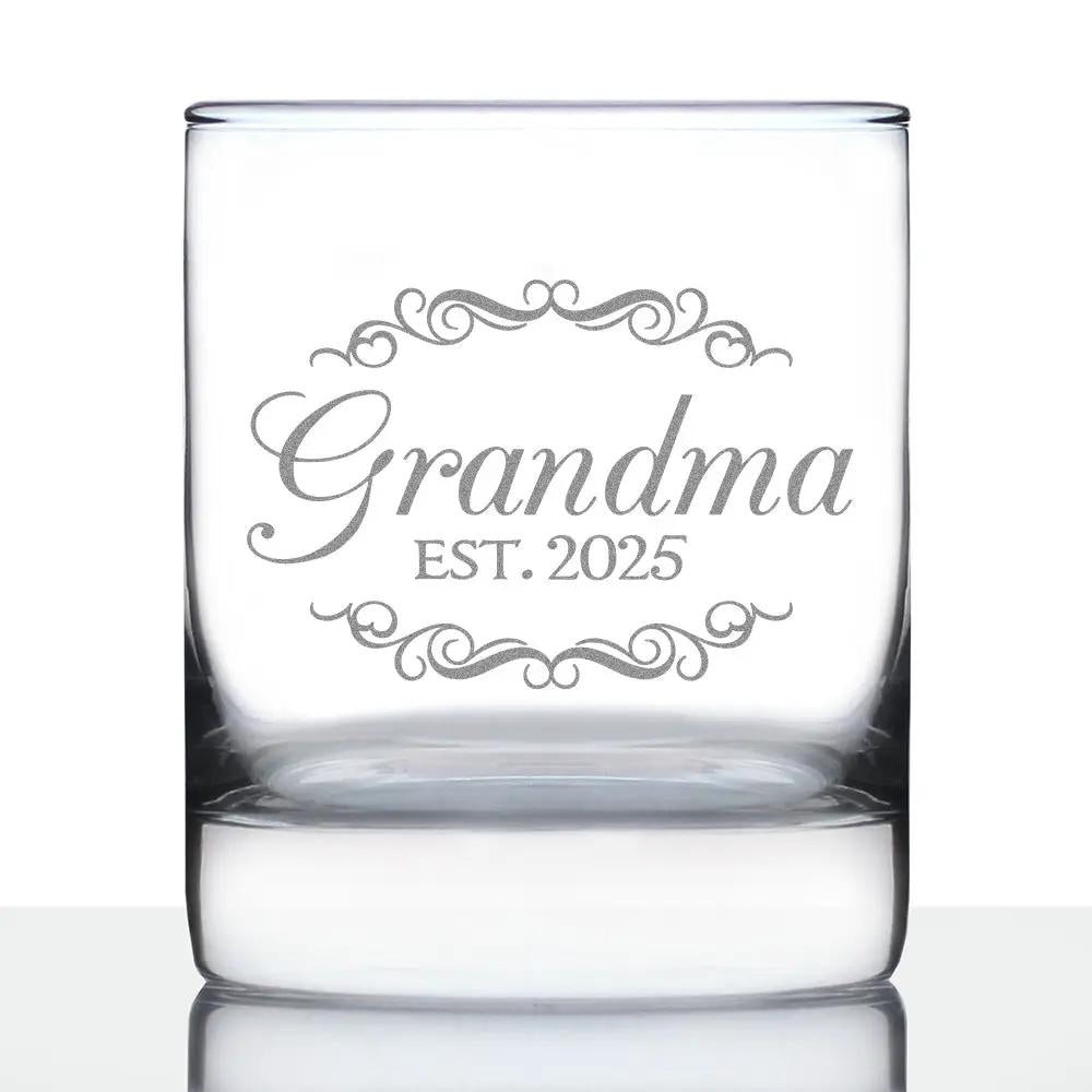 Whiskey Rocks Glass | Grandma Est 2025 Etched | Dishwasher Safe | 10 Oz