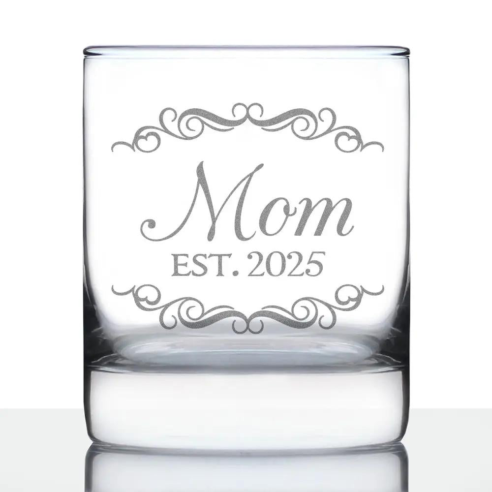 Whiskey Rocks Glass | Hand Etched | 10 Ounce Size | Mom Est 2025 Design