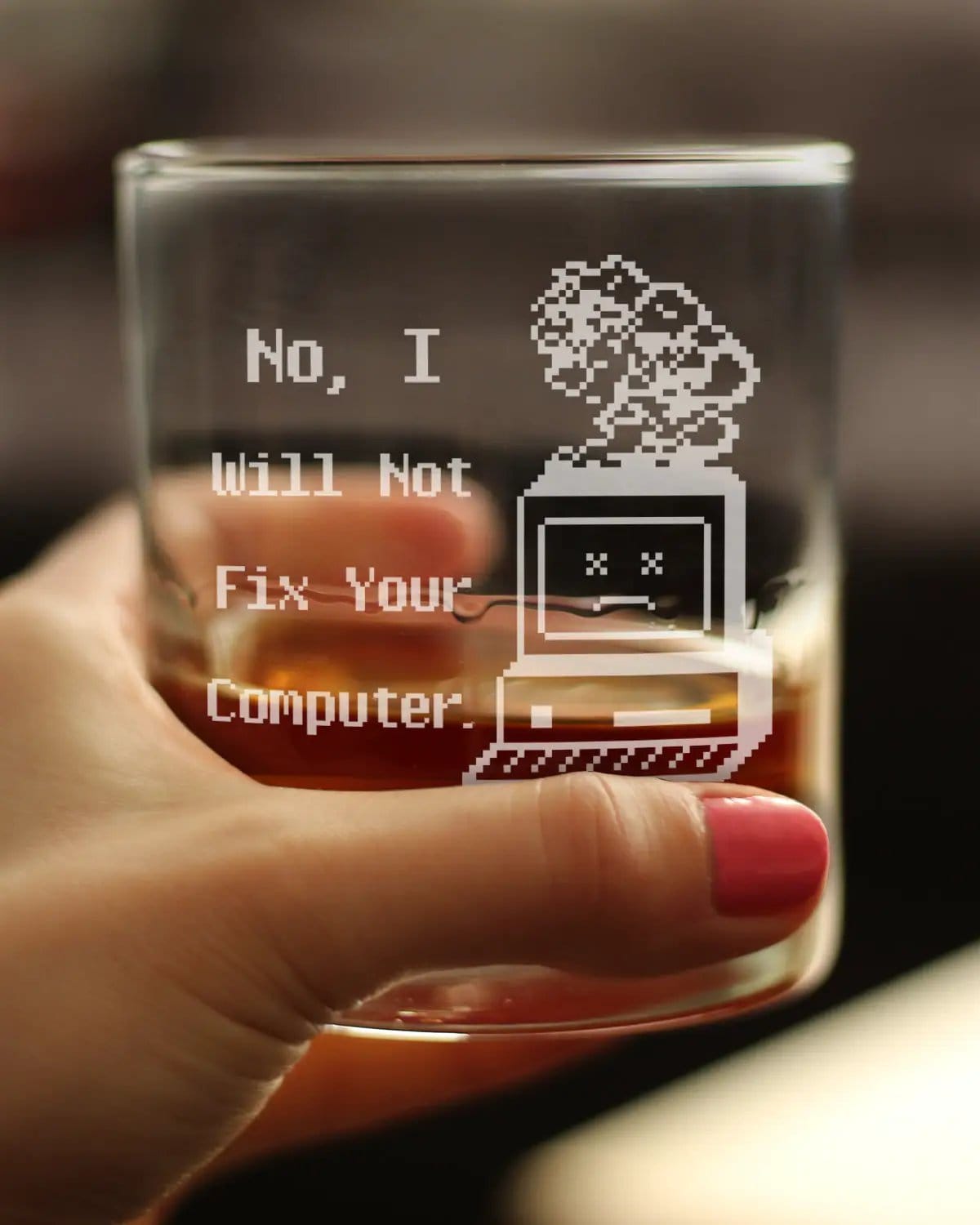 Etched Rocks Glass | 10.25 oz Whiskey Glass | Dishwasher Safe | No I Will Not Fix Your Computer Engraved