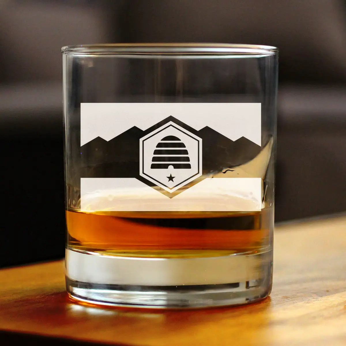 Whiskey Rocks Glass | 10 Ounce | Hand Etched | Utah Flag