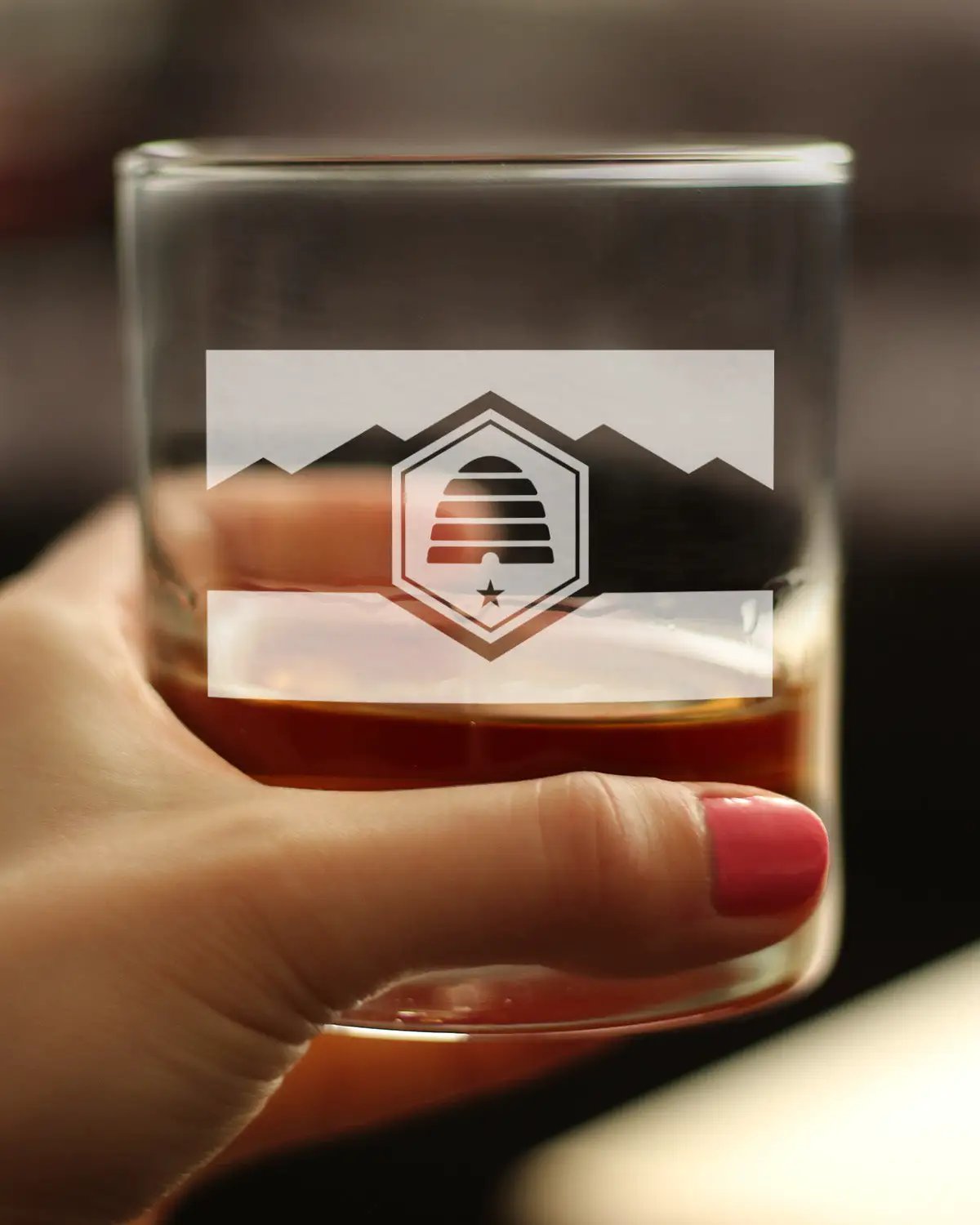 Whiskey Rocks Glass | 10 Ounce | Hand Etched | Utah Flag