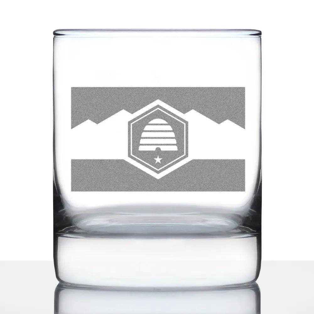 Whiskey Rocks Glass | 10 Ounce | Hand Etched | Utah Flag