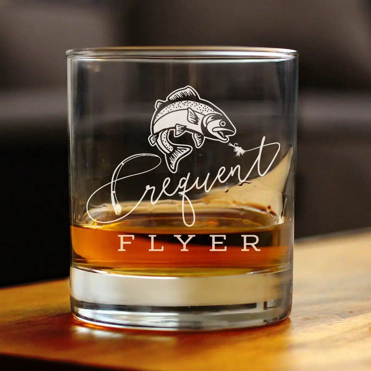 Etched Rocks Glass | 10.25 oz Whiskey Glass | Dishwasher Safe | Frequent Flyer Engraved