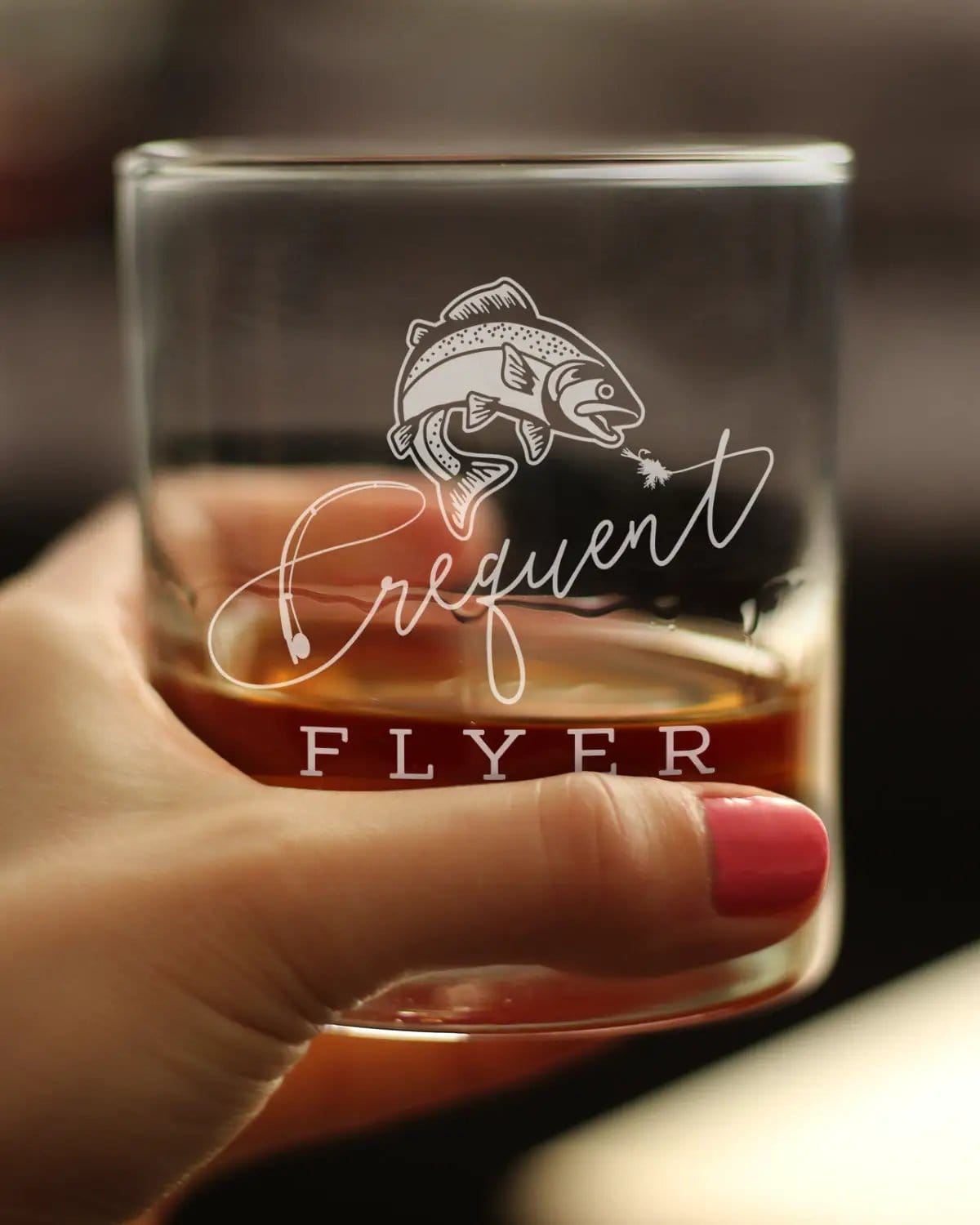 Etched Rocks Glass | 10.25 oz Whiskey Glass | Dishwasher Safe | Frequent Flyer Engraved