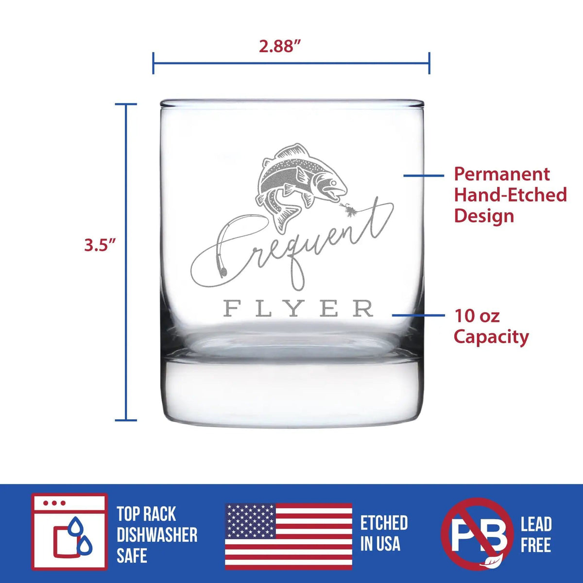 Etched Rocks Glass | 10.25 oz Whiskey Glass | Dishwasher Safe | Frequent Flyer Engraved