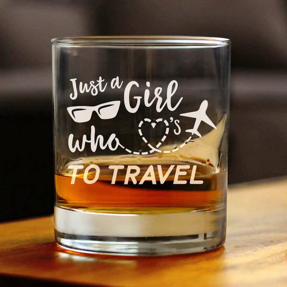 Etched Rocks Glass | 10.25 oz Whiskey Glass | Dishwasher Safe | Girl Who Loves To Travel