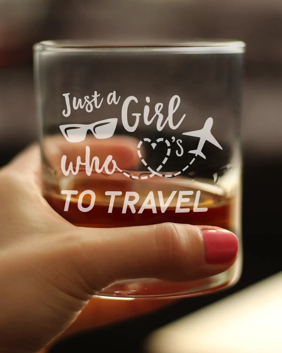Etched Rocks Glass | 10.25 oz Whiskey Glass | Dishwasher Safe | Girl Who Loves To Travel