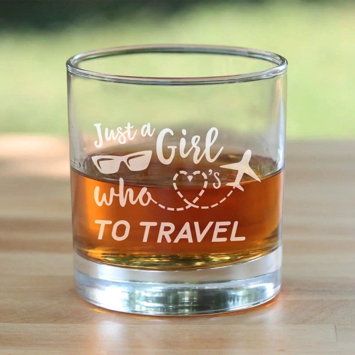 Etched Rocks Glass | 10.25 oz Whiskey Glass | Dishwasher Safe | Girl Who Loves To Travel