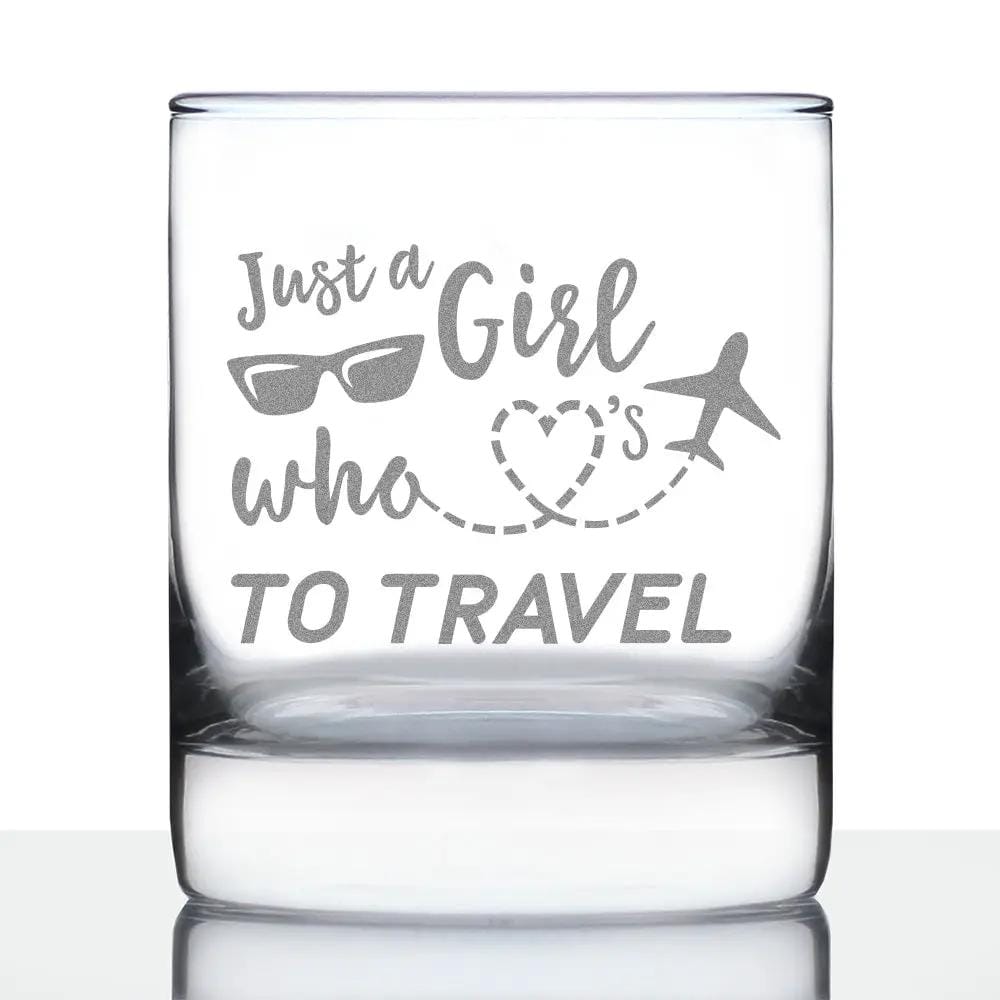 Etched Rocks Glass | 10.25 oz Whiskey Glass | Dishwasher Safe | Girl Who Loves To Travel