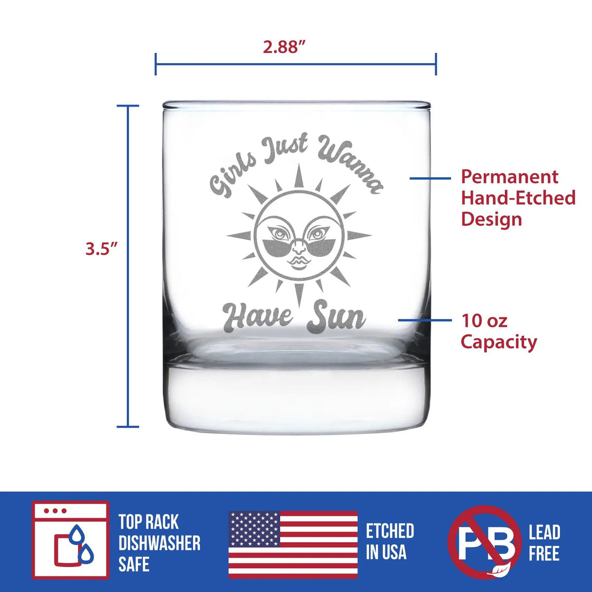 Whiskey Rocks Glass | 10 Oz Capacity | Hand Etched Lettering | Sunset Design