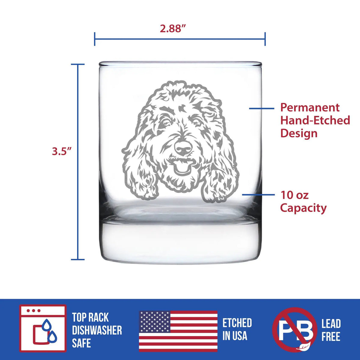 Whiskey Rocks Glass | Goldendoodle Etched Design | 10 Oz