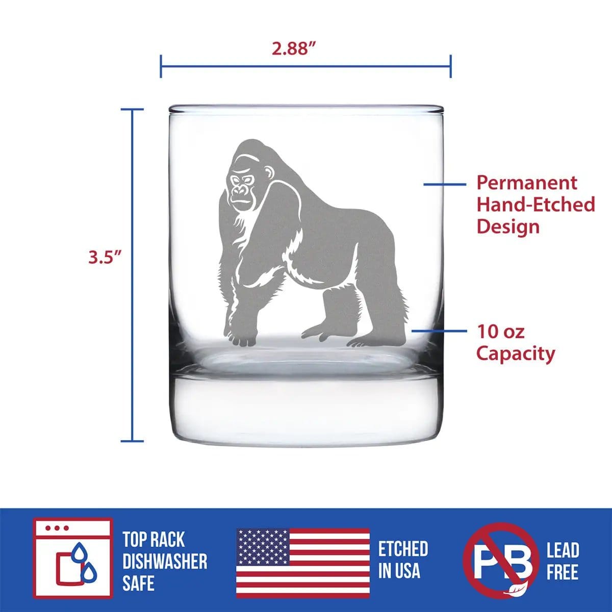 Etched Rocks Glass | 10.25 oz Whiskey Glass | Dishwasher Safe | Gorilla