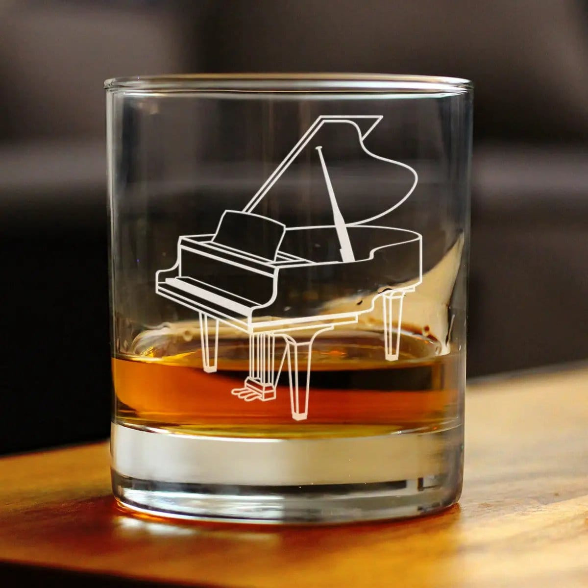 Etched Rocks Glass | 10.25 oz Whiskey Glass | Dishwasher Safe | Grand Piano