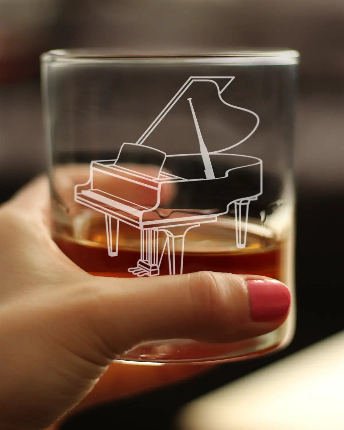 Etched Rocks Glass | 10.25 oz Whiskey Glass | Dishwasher Safe | Grand Piano