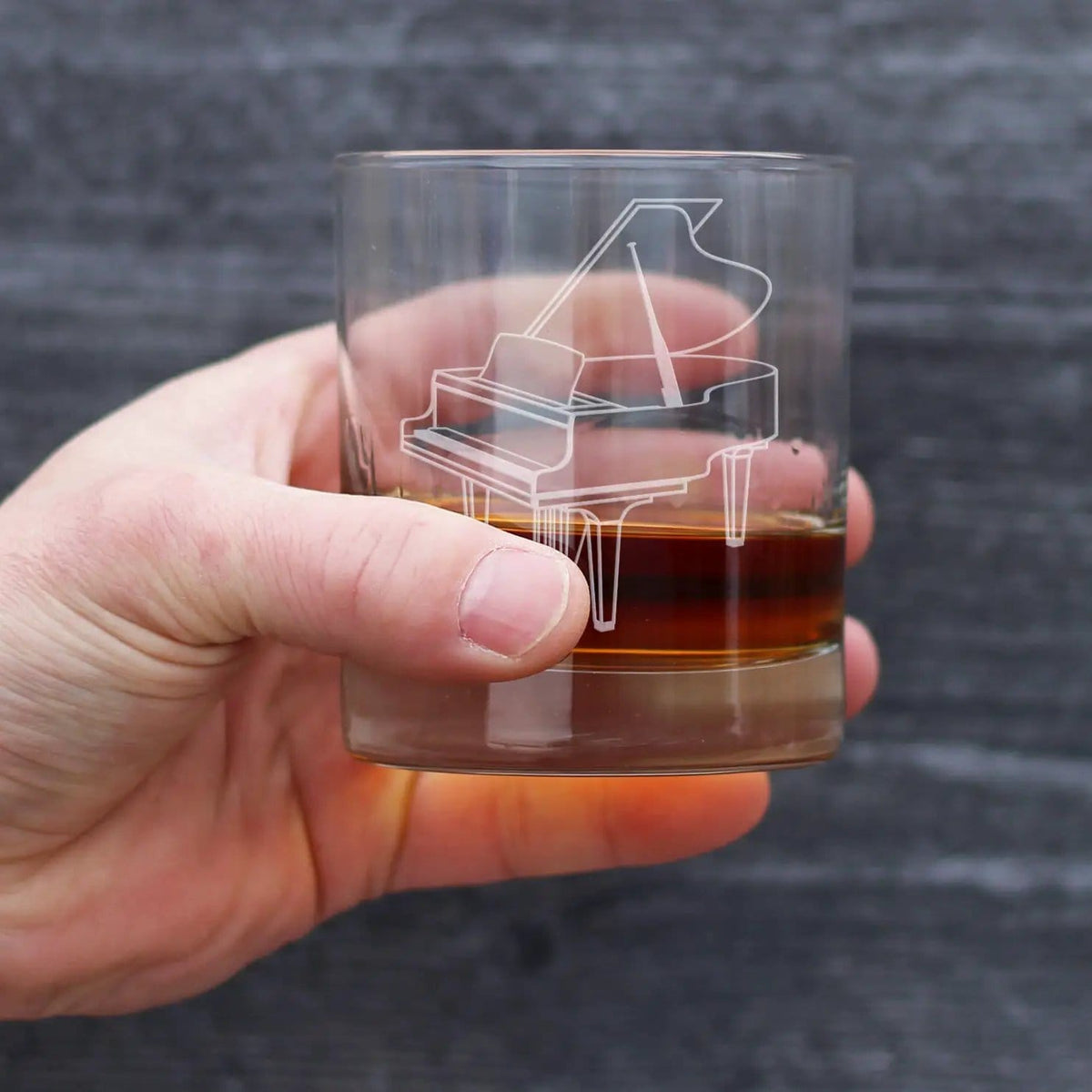 Etched Rocks Glass | 10.25 oz Whiskey Glass | Dishwasher Safe | Grand Piano