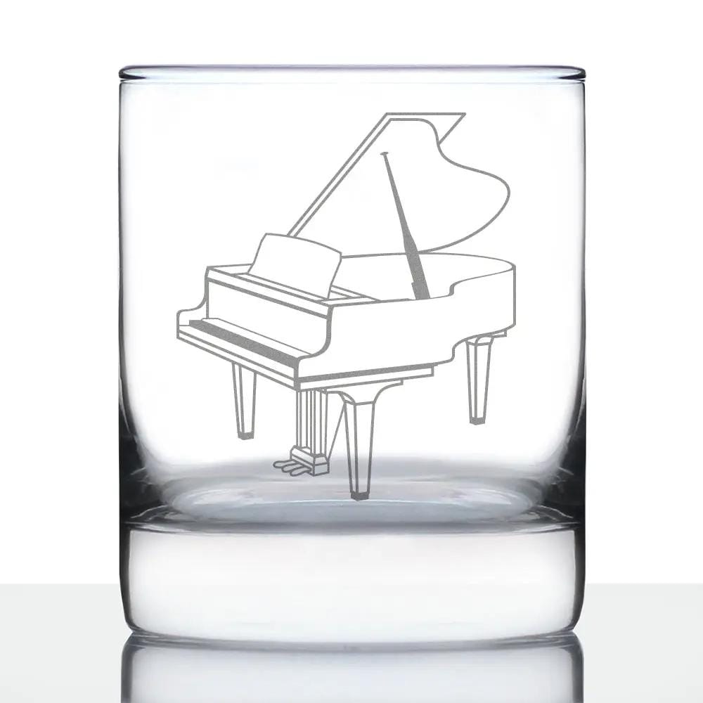 Etched Rocks Glass | 10.25 oz Whiskey Glass | Dishwasher Safe | Grand Piano