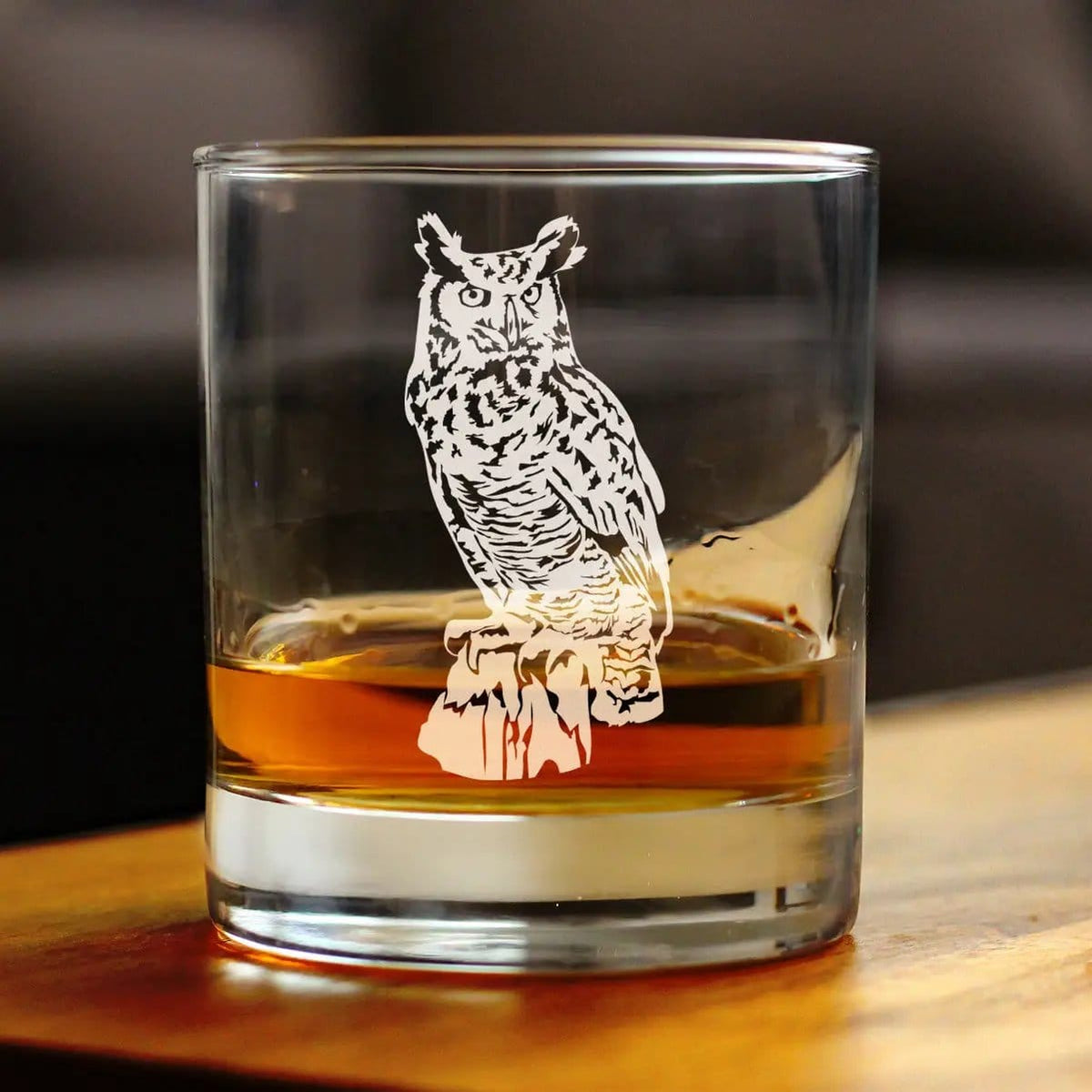 Etched Rocks Glass | 10.25 oz Whiskey Glass | Dishwasher Safe | Great Horned Owl Engraved