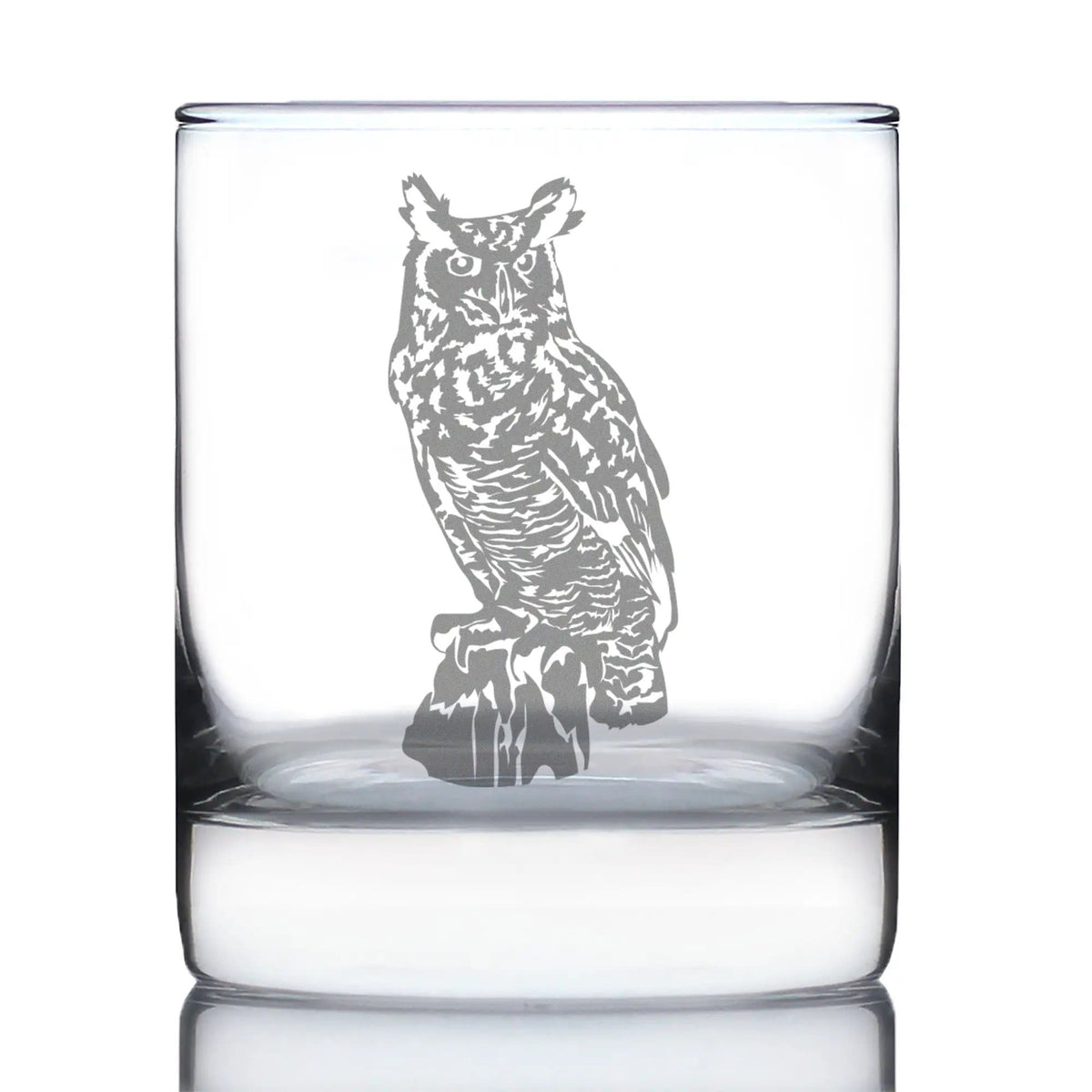 Etched Rocks Glass | 10.25 oz Whiskey Glass | Dishwasher Safe | Great Horned Owl Engraved