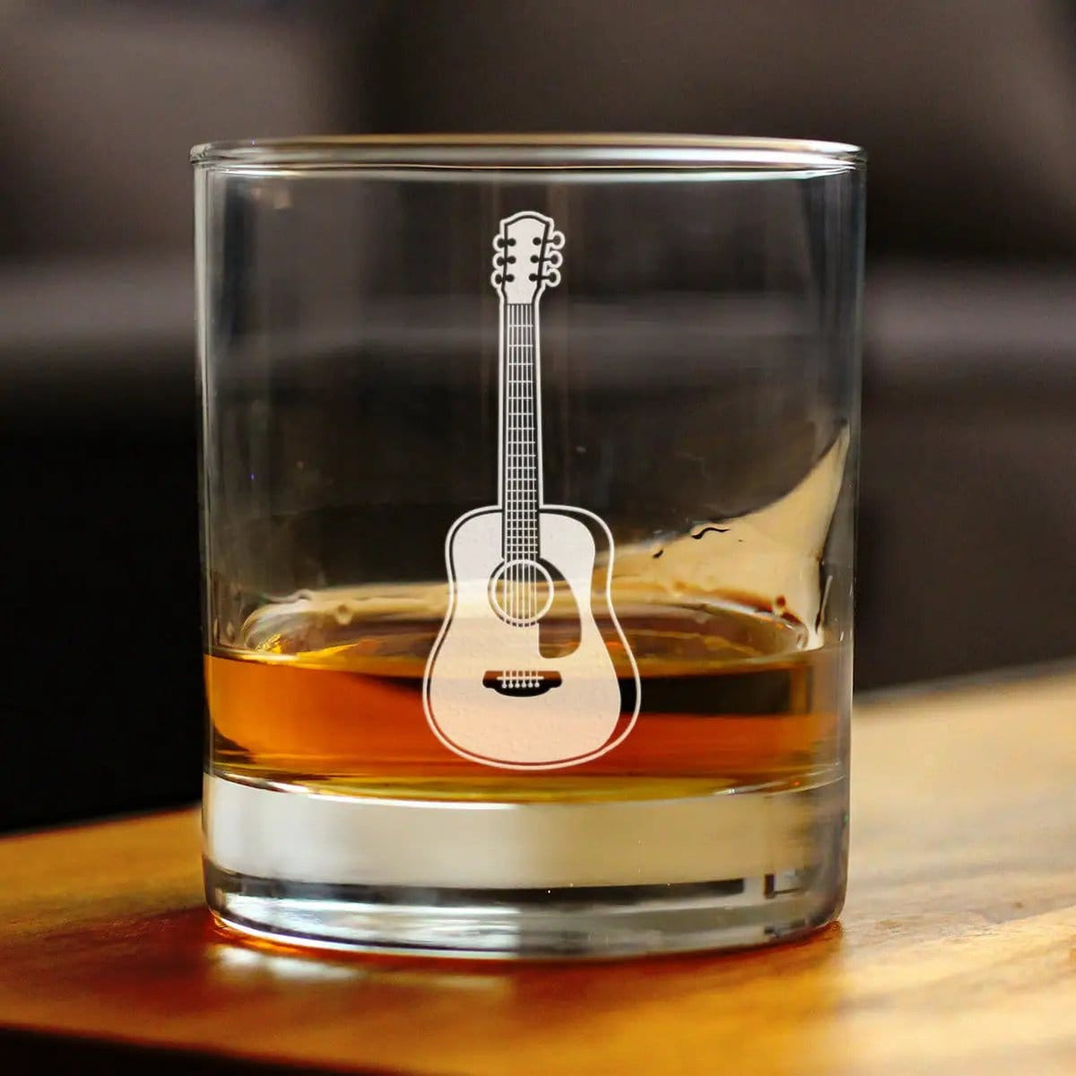 Etched Rocks Glass | 10.25 oz Whiskey Glass | Dishwasher Safe | Acoustic Guitar
