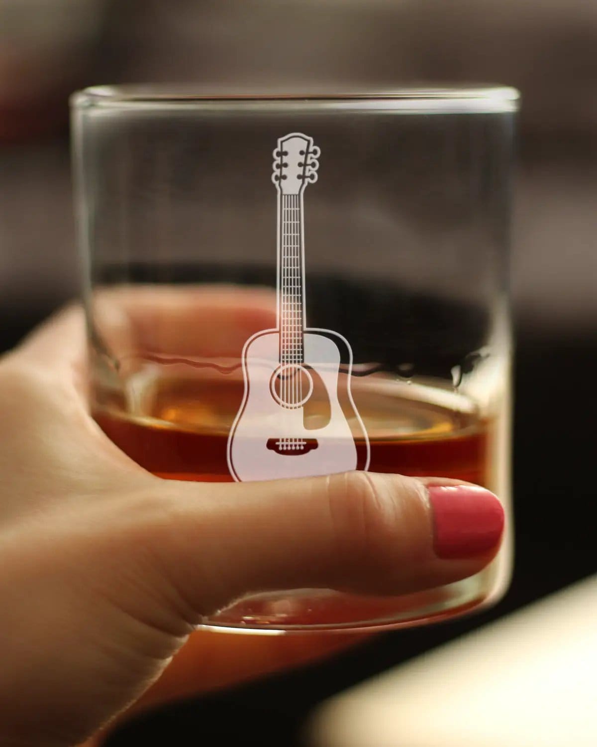 Etched Rocks Glass | 10.25 oz Whiskey Glass | Dishwasher Safe | Acoustic Guitar