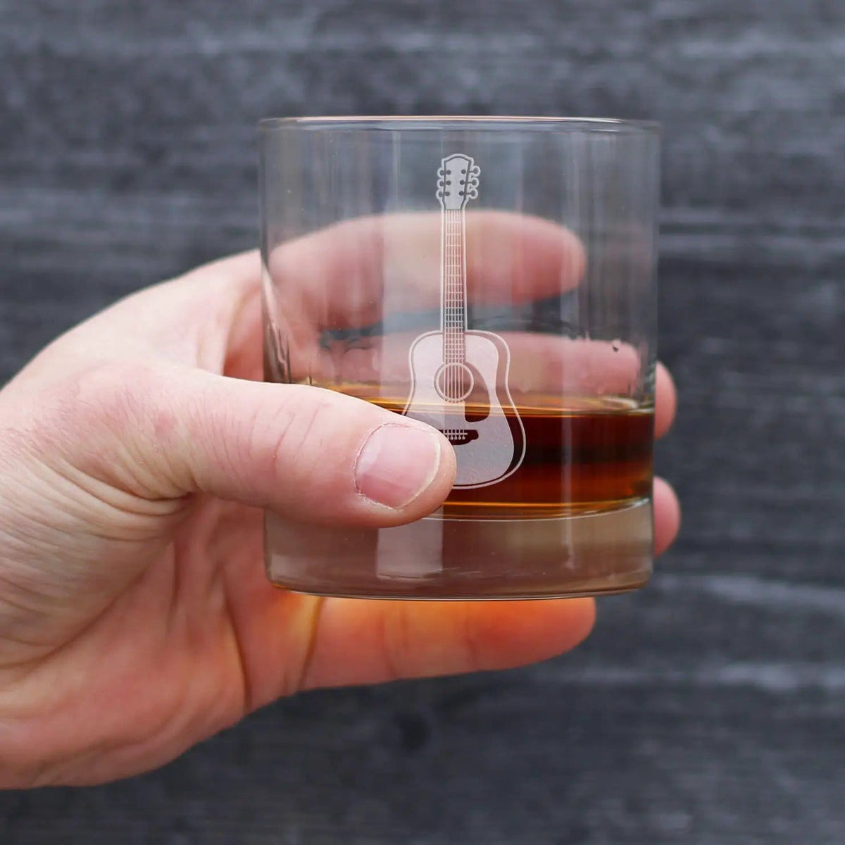 Etched Rocks Glass | 10.25 oz Whiskey Glass | Dishwasher Safe | Acoustic Guitar