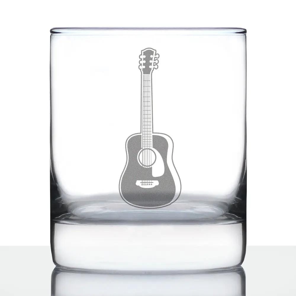 Etched Rocks Glass | 10.25 oz Whiskey Glass | Dishwasher Safe | Acoustic Guitar