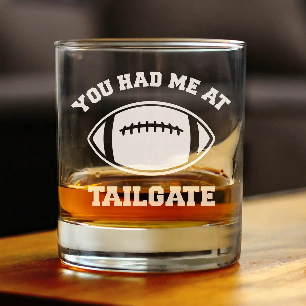 Whiskey Rocks Glass | Hand Etched Football Design | 10 Ounce