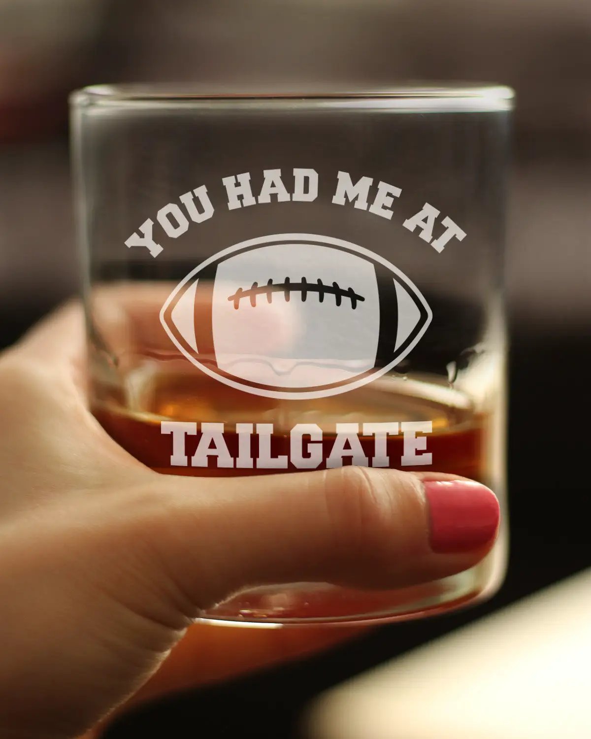 Whiskey Rocks Glass | Hand Etched Football Design | 10 Ounce
