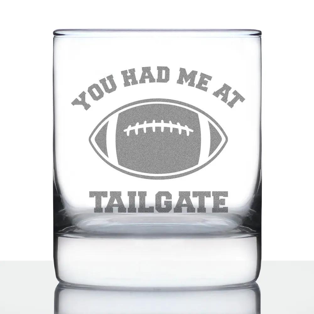 Whiskey Rocks Glass | Hand Etched Football Design | 10 Ounce
