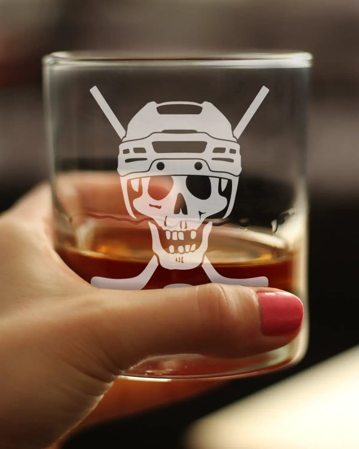 Etched Rocks Glass | 10.25 oz Whiskey Glass | Dishwasher Safe | Hockey Skull Engraved