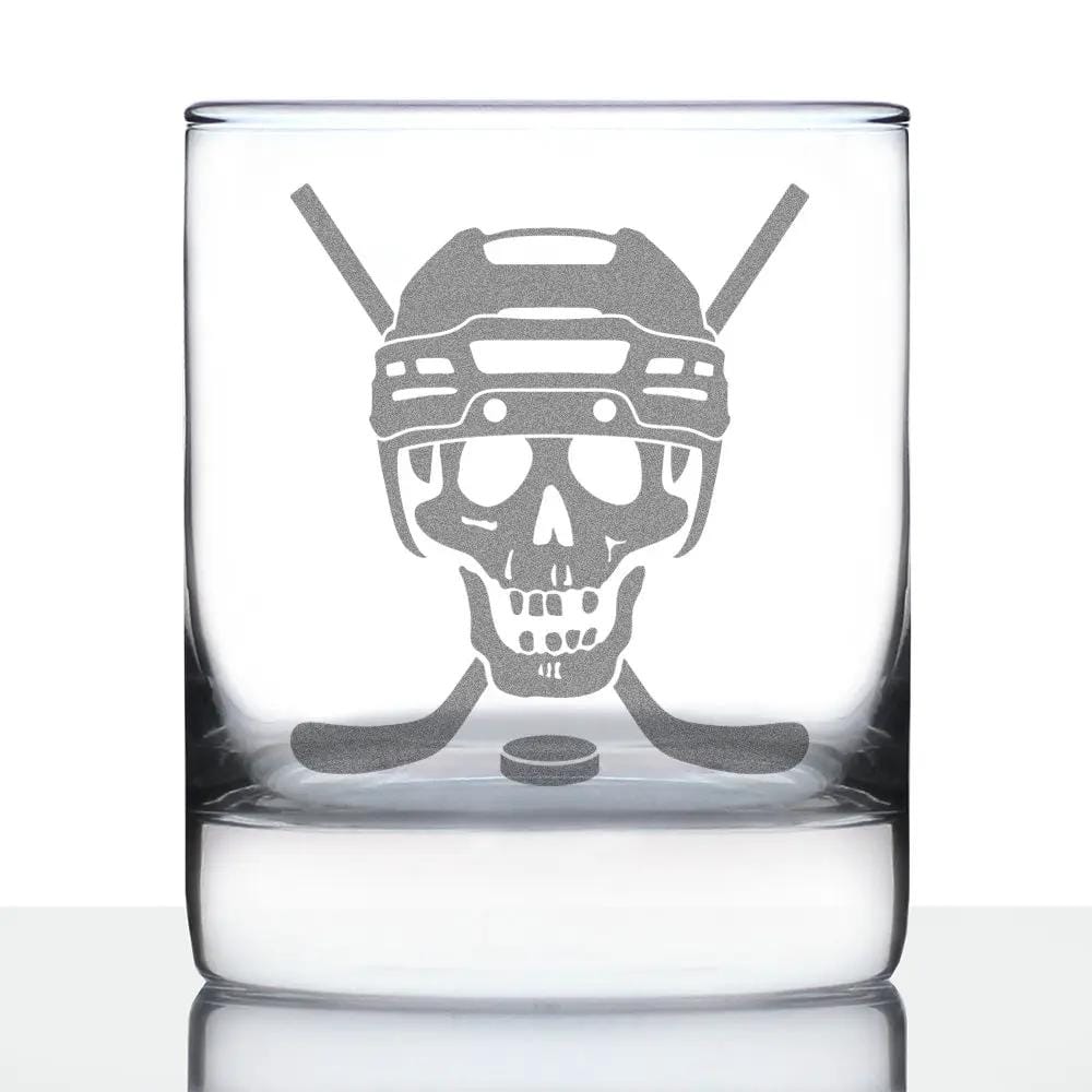Etched Rocks Glass | 10.25 oz Whiskey Glass | Dishwasher Safe | Hockey Skull Engraved