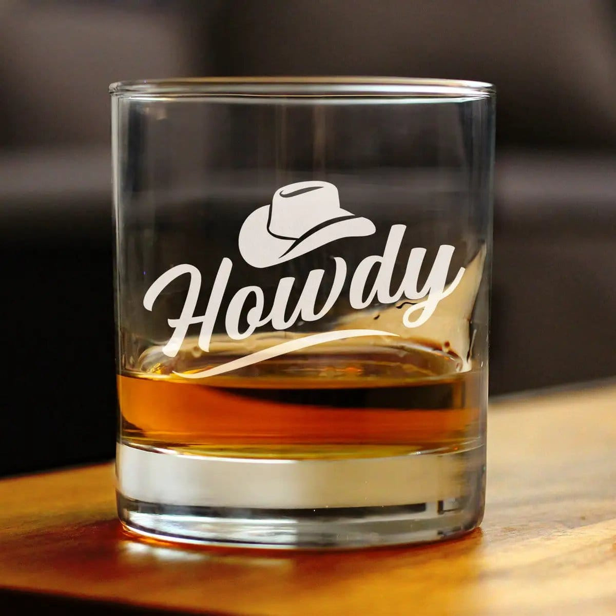 Etched Rocks Glass | 10.25 oz Whiskey Glass | Dishwasher Safe | Howdy Engraved