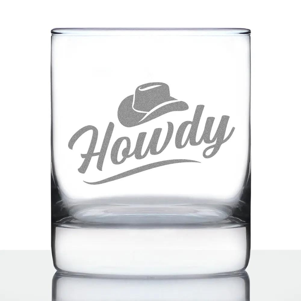 Etched Rocks Glass | 10.25 oz Whiskey Glass | Dishwasher Safe | Howdy Engraved