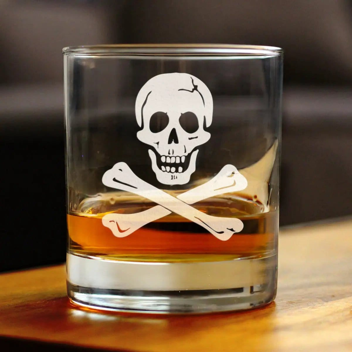 Etched Rocks Glass | 10.25 oz Whiskey Glass | Dishwasher Safe | Skull and Crossbones